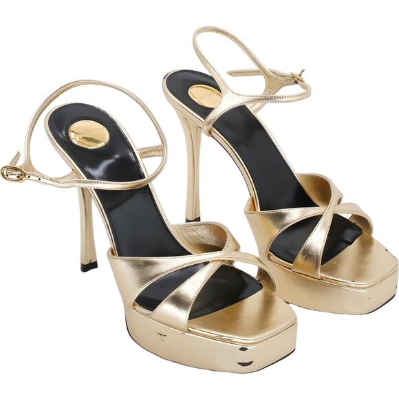 Saint Laurent Debbie 85 Platform Strappy Sandals Gold Ankle Strap Women's US 9 - Picture 4 of 6